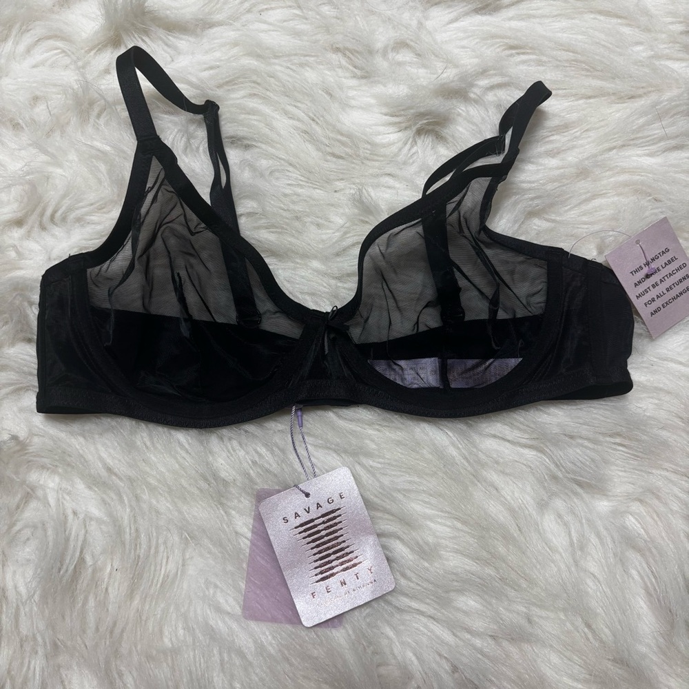 Savage X Fenty Black Mesh Bra size 38B NWT